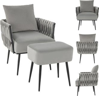 Costway Costway - Butacas de Salón con Otomana, Silla Moderna de Terciopelo Holandés, Juego de Sillón Individual y Reposapiés Tapizados de Metal y