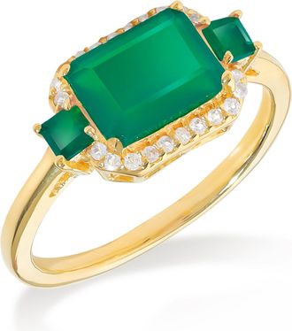 Tiramisu 14K Gold Plated Over 925 Sterling Silver Crimson Reign Green Onyx Array Ring