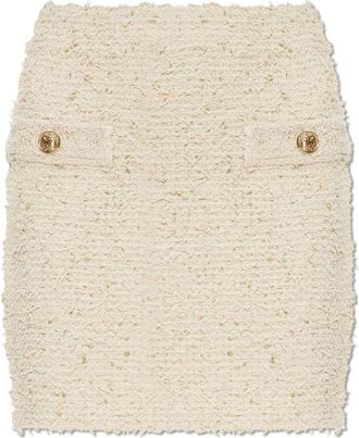 Balmain Tweed Rok - Dames - Korte rokken - Beige - M - Tweed - Rokken