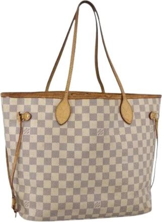 Louis Vuitton Pre-owned Damier Azur Canvas Tote Bag - Dames - Vintage Shopper - Wit - ONE Size - Leer - Vintage