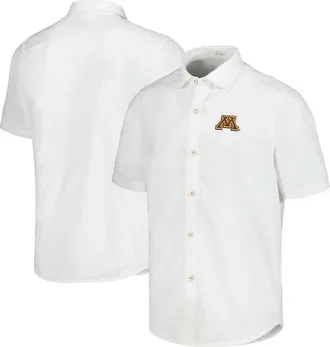 Tommy Bahama Mens Tommy Bahama White Minnesota Golden Gophers Coconut Point Palm Vista IslandZone Camp Button-Up Shirt at Nordstrom, Size X-Large