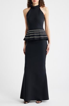 La Petite Robe Di Chiara Boni Imera Peplum Mermaid Gown in Black at Nordstrom, Size 14 Us