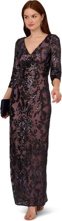 Adrianna Papell Womens Studio Beaded Long Dress - Blue - Size 14 UK