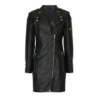 Notyz Leather Jackets, female, Black, Size: 2XL Long Biker Jacket