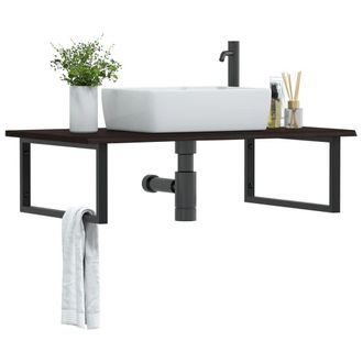 Berkfield Home Basin Shelf Wall Mounted Steel & Solid Wood Oak in Brown