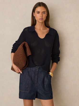Reiss Indigo Linen Chambray Shorts, 18R