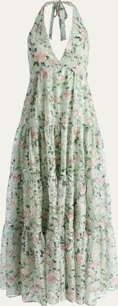 Alice & Olivia Maura Embroidered Floral Tiered Maxi Dress