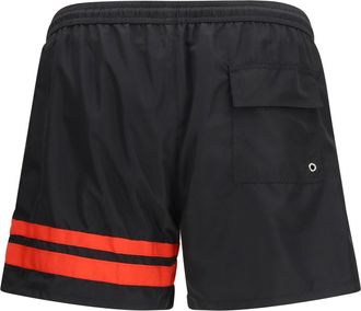 GCDS Mens Logo Swim Shorts Black-Red Nylon Swimwear Black/red Sea Clothing