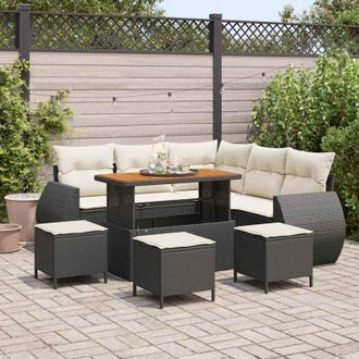 vidaXL Conjunto De Sof&aacute; De Jard&iacute;n 9 Pcs Negro Rat&aacute;n Sint&eacute;tico Vidaxl