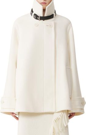 Lanvin Short Wool Coat With Stand-Up Collar in Off White at Nordstrom, Size 38