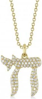 Allurez Lab Grown Diamond Chai Hebrew Pendant Necklace 14K Yellow Gold (0.30ct)