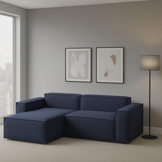 Dmora Sof&aacute; Fijo Dcagnan, Gran Sof&aacute; Modular De 2 Plazas Pen&iacute;nsula Izquierda, 100% Made In Italy, Sof&aacute; Moderno En Tela, Cm 240x170h70, Azul - Dmora