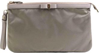 Ferragamo Gray Nylon Leather Clutch Bag (Pre-Owned)