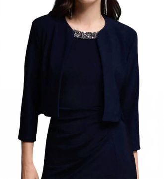 Joseph Ribkoff Jersey With Curved Hemline And Collar Detail Bolero In Midnight Blue