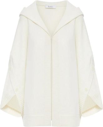 Max Mara Cardigans, female, White, M, White Wool Cashmere Cardigan Hood