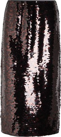 Staud Ciara Sequin-embellished Midi Skirt - Dark Brown - 10 (UK14 / L)
