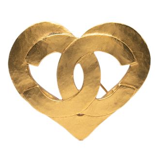 Chanel Gold Plated CC Heart Brooch
