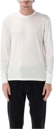 Tom Ford Tops, Heren, Wit, M, Katoen, Lyocell Katoen T-Shirt met Ronde Hals