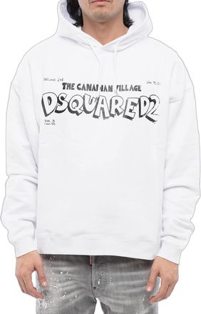 Dsquared2 Mens Canadian Village Logo Oversize Hoodie White Clothing > Knitwear