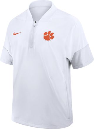 Nike Clemson Sideline Coach Nike Mens College 1/2-Zip Short-Sleeve Hooded Jacket in White | 03BO11QRCLN-6XU