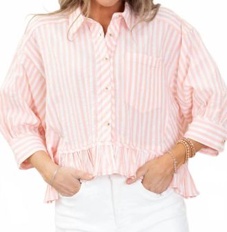 Hem & Thread Striped Ruffle Hem Top In Peach