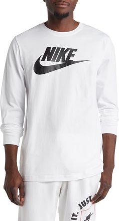 Nike Swoosh Long Sleeve T-Shirt in White/black at Nordstrom Rack, Size X-Large