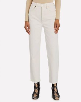 Re/Done 70S Stove Pipe High Rise Straight Leg Jeans In Vintage White