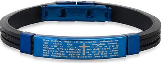 HMY Jewelry Mens Blue IP Stainless Steel Lords Prayer Black Rubber Bracelet in Blue/black at Nordstrom Rack