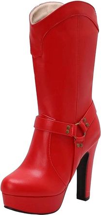 Generic Womens Mid Calf Platform Boots High Heel Fashion Shoes Winter Style For Ladies Large Size