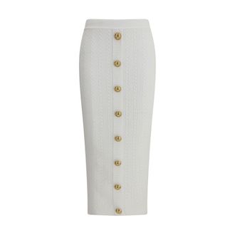 Balmain Womens Knit Pencil Buttonfront Skirt - White Viscose - Size EU 36 (Womens)