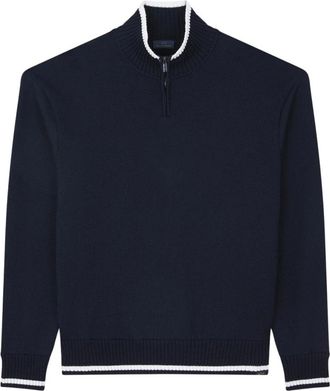 Paul & Shark Zachte Cool Touch Sweater met Halve Rits - Heren - Coltruien - Blauw - 2XL - Wol - Truien & Vesten