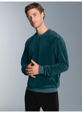 Trigema Sweatshirt TRIGEMA TRIGEMA Nicki-Shirt, Herren, Gr. XXL, blau (saphir), Nicki, 80% Baumwolle, 20% Polyester, lang, Rundhals, Sweatshirts Sweatshirt