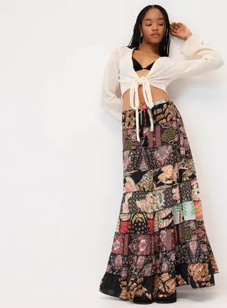 Twik Womens Colourful paisley pattern peasant skirt