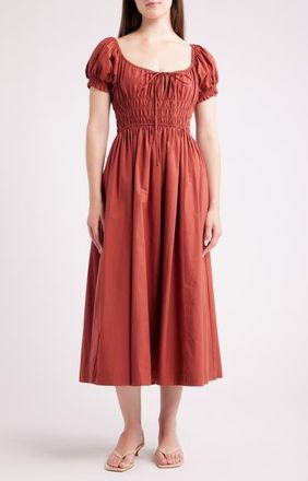 Lulus Phillipa Cap Poplin Midi Dress in Terracotta at Nordstrom, Size X-Large