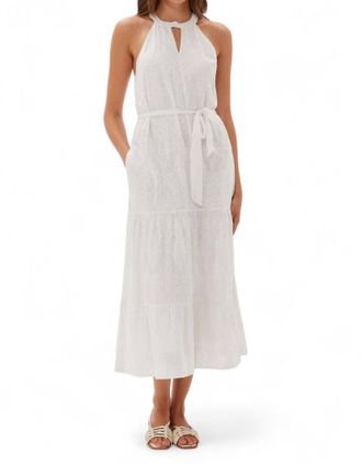 ECRU Hathaway Embrderd Halter Dress In White