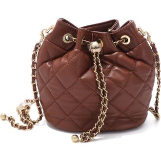 Adornia Cushion Quilted Faux Leather Bucket Bag in Brown at Nordstrom Rack
