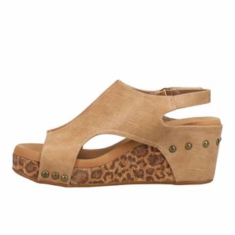 Corkys Footwear Womens Carley Leopard Print Slingback Wedge In Beige