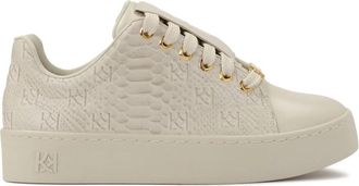Kazar Comfortabele leren sneakers met reli&euml;fpatroon - Dames - Sneakers - Wit - 37 EU - Leer - Schoenen