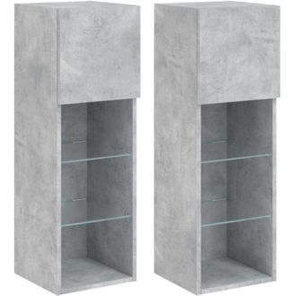 vidaXL Vidaxl - Muebles De Tv Con Luces Led 2 Uds Gris Hormig&oacute;n 30,5x30x90 Cm