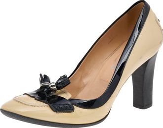 Tod's Tods Beige/black Patent Leather Tassel Loafer Pumps
