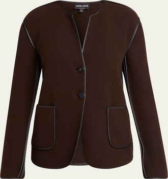 Giorgio Armani Leather Piping Cashmere Fleece Short Coat