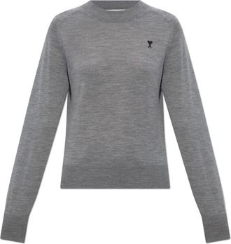 Ami Trui met logo - Dames - Ronde hals truien - Bruin - S - Wol - Truien & Vesten