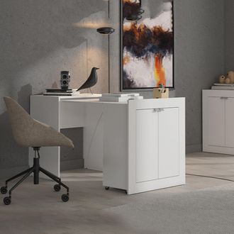 Dmora Escritorio Keylon, 2 Estantes, 2 Puertas, Armario Multiuso Plegable, 72x47x79h Cm Blanco Mate