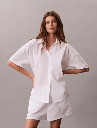 Calvin Klein Womens Cotton Poplin Relaxed Short Sleeve Shirt - White - XL