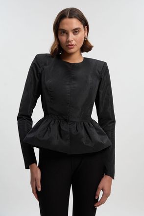 Karen Millen Womens Drama Taffeta Rosette Woven Jacket - Black - Size 14 UK