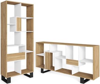 Skraut Home Skraut Home - Librería estantería, Estanteria libros de pared, 67x31x174cm, Diseño industrial, Estilo Moderno, Roble y blanco