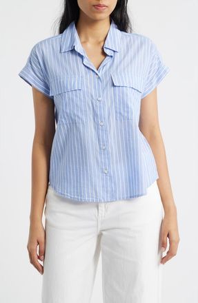 Beach Lunch Lounge Brianna Stripe Cotton Blend Button-Up Shirt in Southport at Nordstrom, Size Small