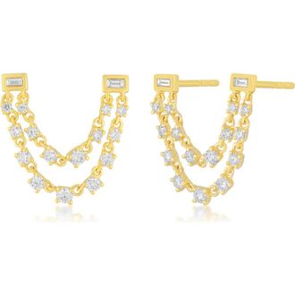 EF Collection Diamond Chain Double Stud Earrings in Yellow Gold at Nordstrom