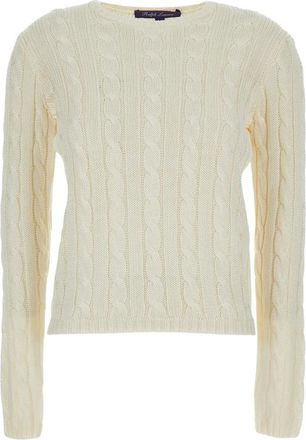 Ralph Lauren Cable Knit Crewneck Pullover - Dames - Ronde hals truien - Beige - L - Wol - Truien & Vesten