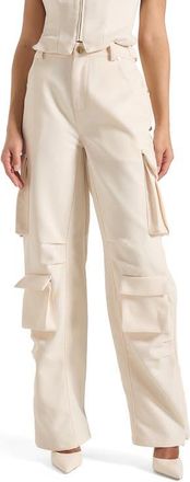 Mani&egrave;re De Voir Emilie High Waisted Utility Cargo Pants in Cream at Nordstrom, Size 12